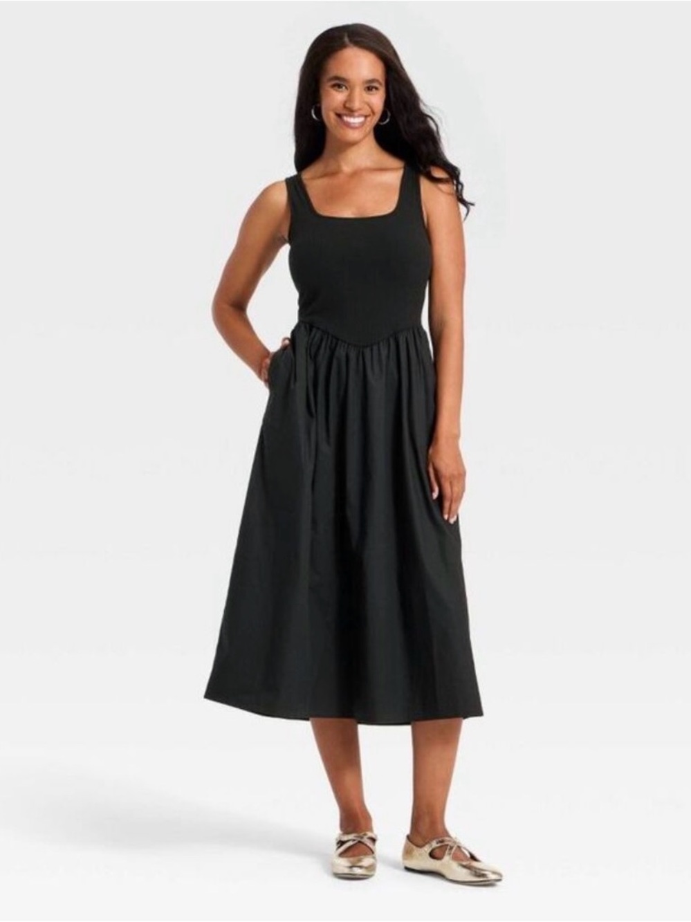 Knit top to woven skirt Midi dress